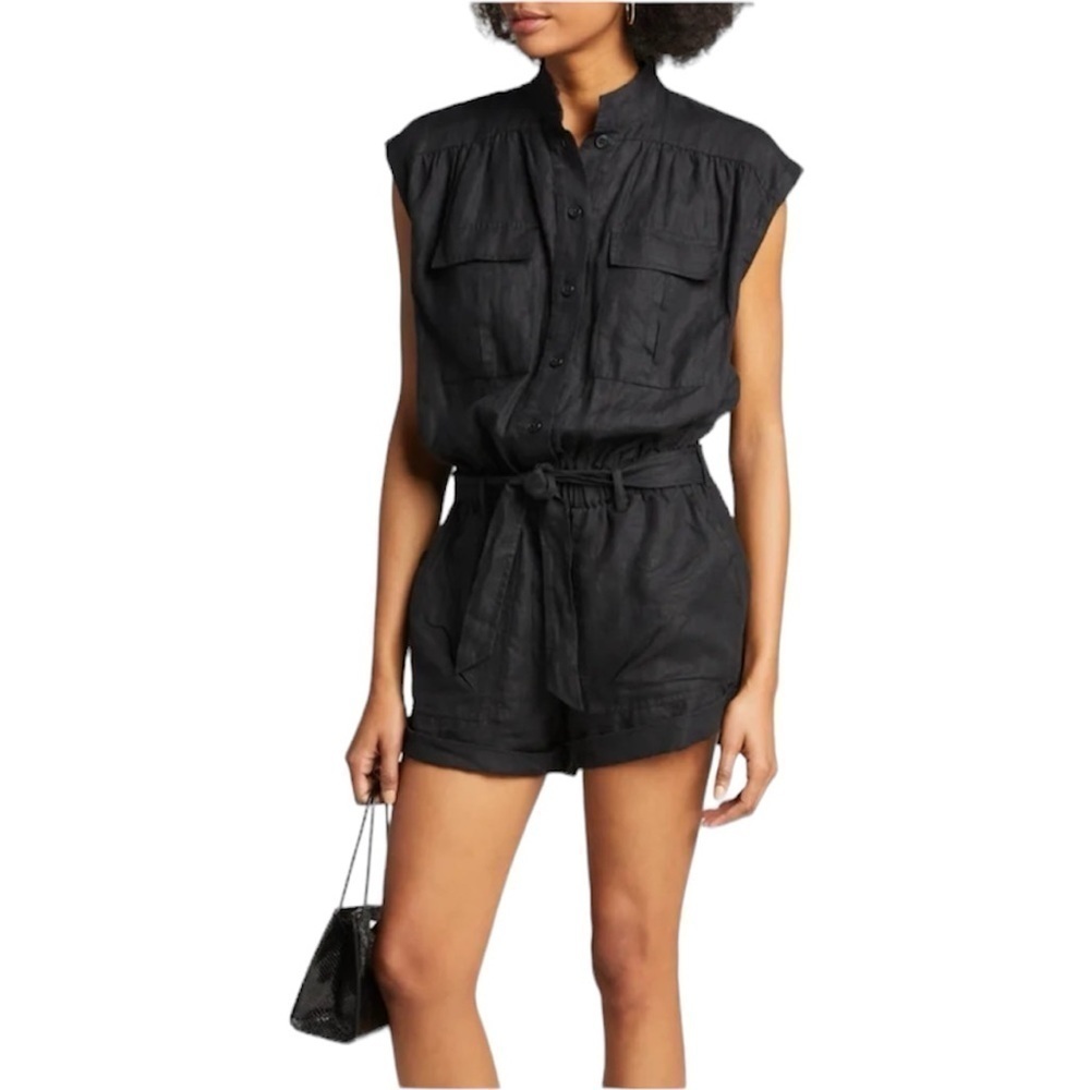 Frame | Women’s 100% Linen Black Belted Romper Size XS